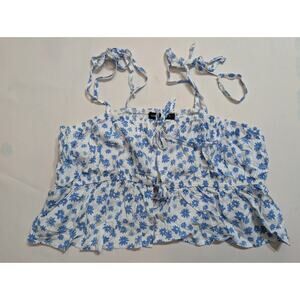 Kendall + Kylie Crop Top Size M Medium Sleeveless White with blue Flowers tied